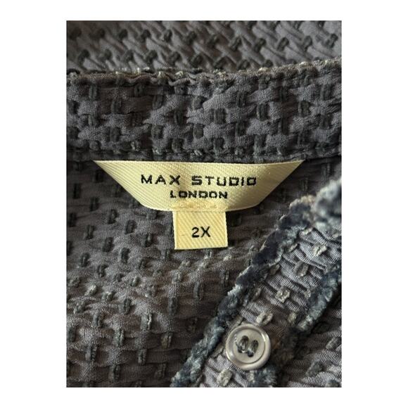 Max Studio three quarter sleeve pullover button blouse top blue size 2X - Picture 5 of 7